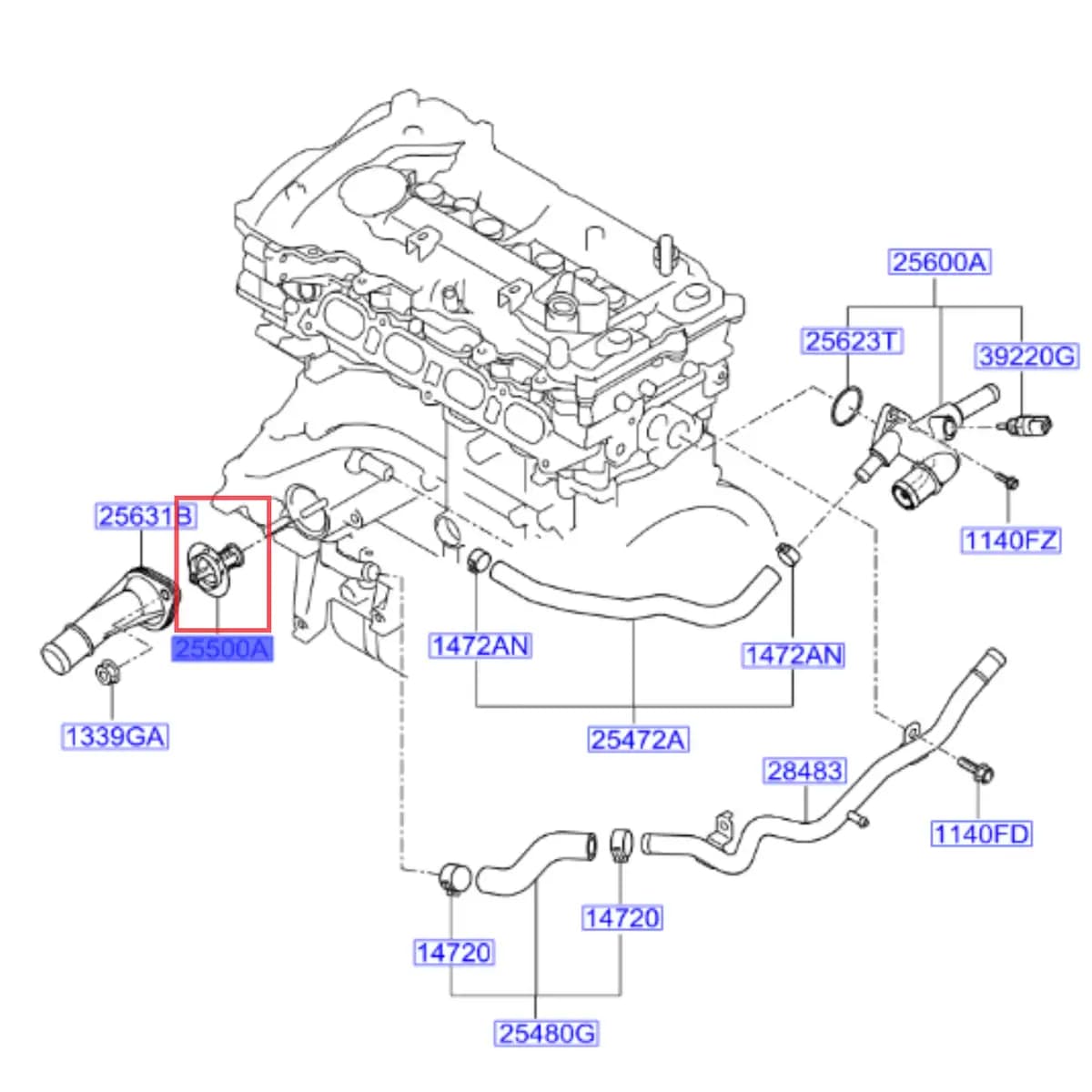شماتیک نصب ترموستات هیوندا اکسنت، i30 و موتورهای ۲۰۰۰cc